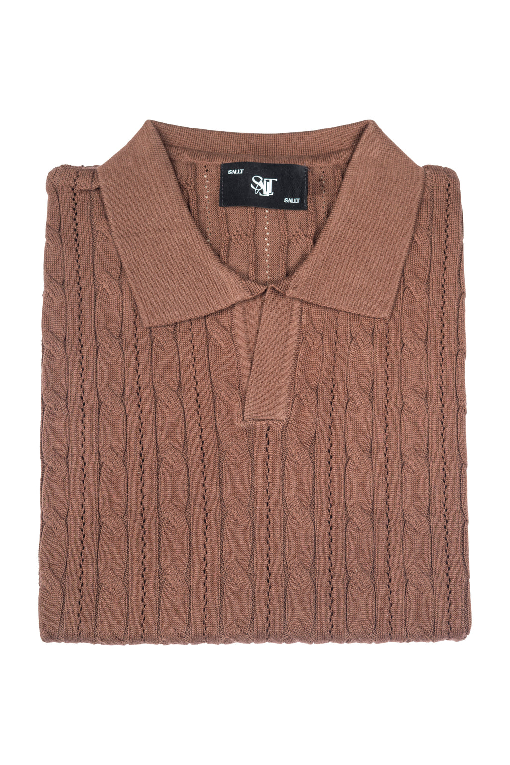 SALLT Brown Knitted Polo Cotton Shirt - Regular Fit
