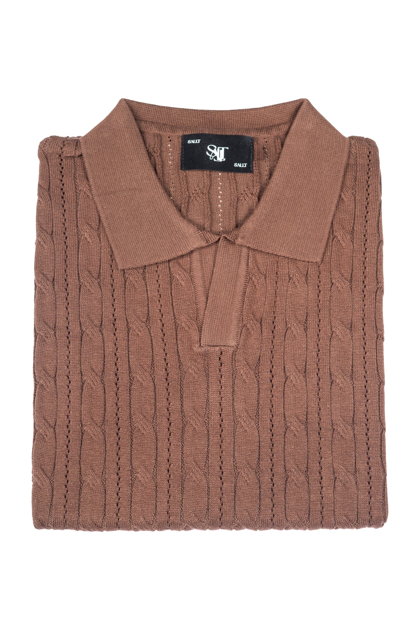 SALLT Brown Knitted Polo Cotton Shirt - Regular Fit