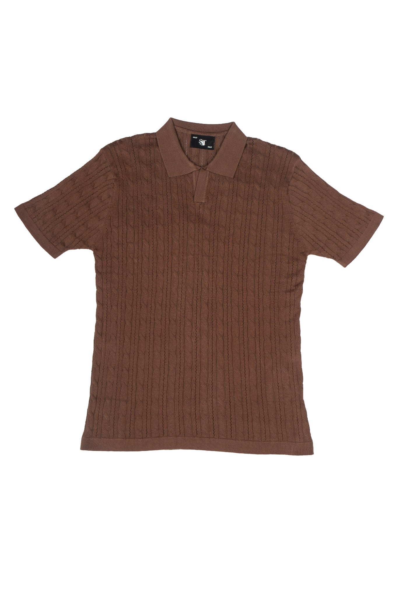 SALLT Brown Knitted Polo Cotton Shirt - Regular Fit