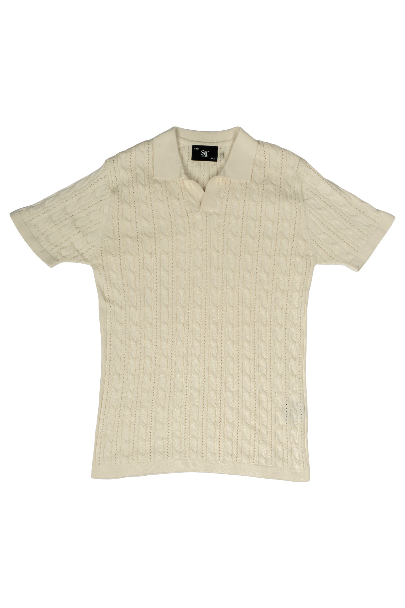SALLT Cream Knitted Polo Cotton Shirt - Regular Fit