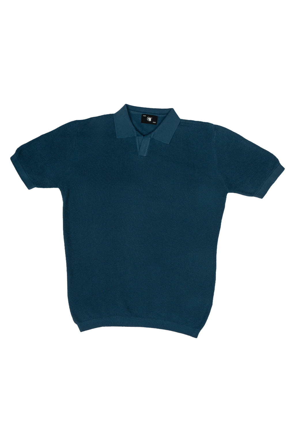 SALLT Blue Knitted Polo Cotton Shirt - Relaxed Fit