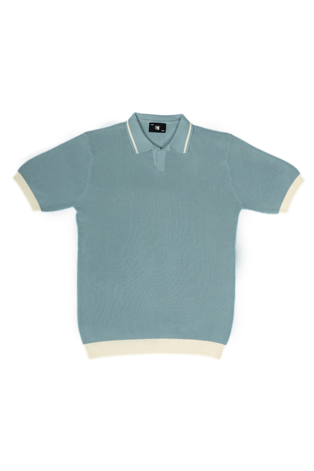 SALLT Blue Knitted Polo Cotton Shirt - Relaxed Fit