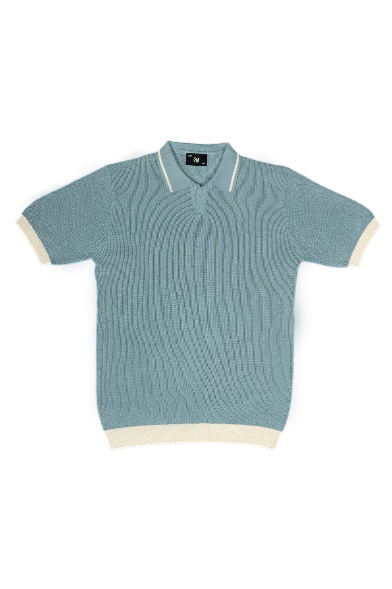 SALLT Blue Knitted Polo Cotton Shirt - Relaxed Fit