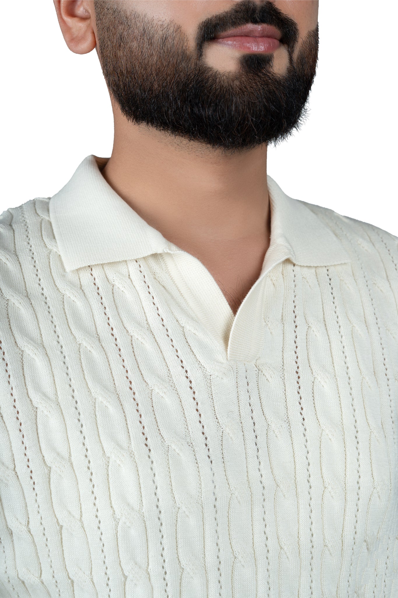 SALLT Cream Knitted Polo Cotton Shirt - Regular Fit