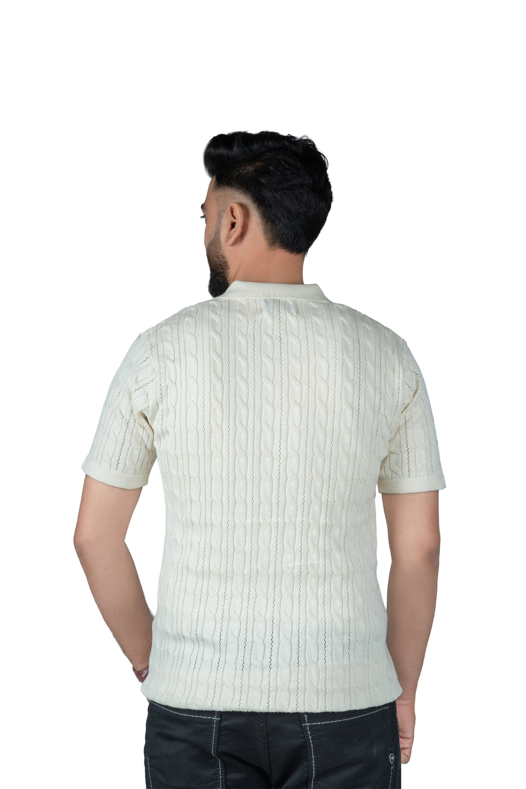 SALLT Cream Knitted Polo Cotton Shirt - Regular Fit