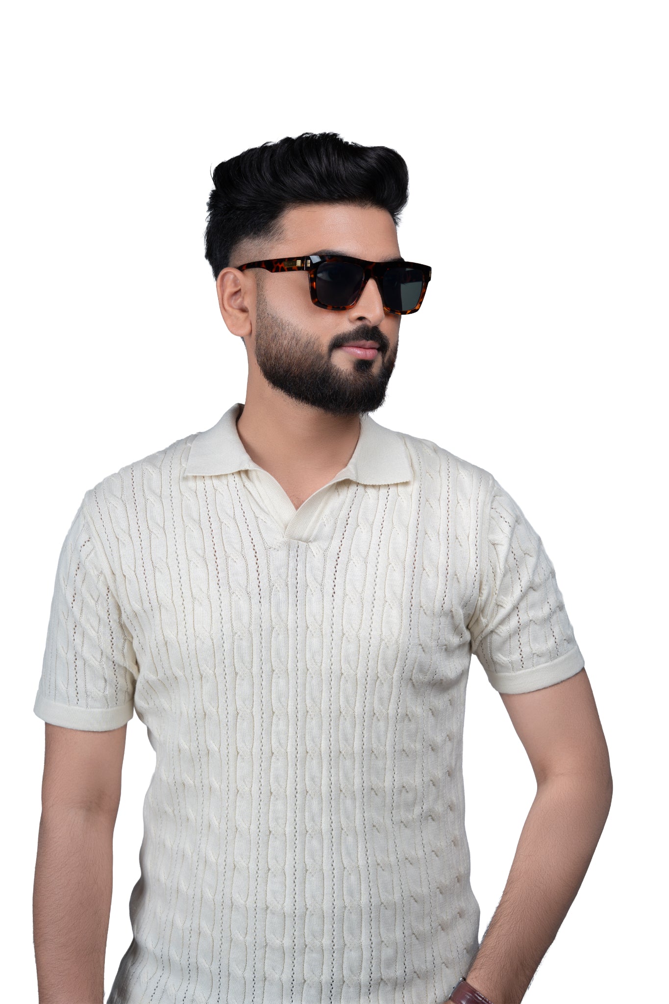 SALLT Cream Knitted Polo Cotton Shirt - Regular Fit
