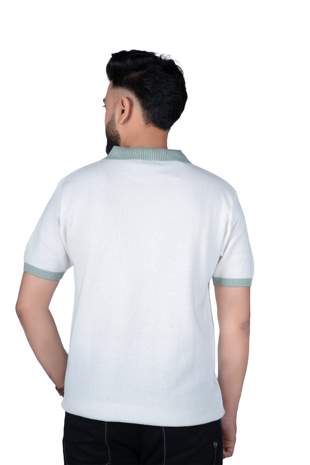 SALLT White Knitted Polo Cotton Shirt - Regular Fit