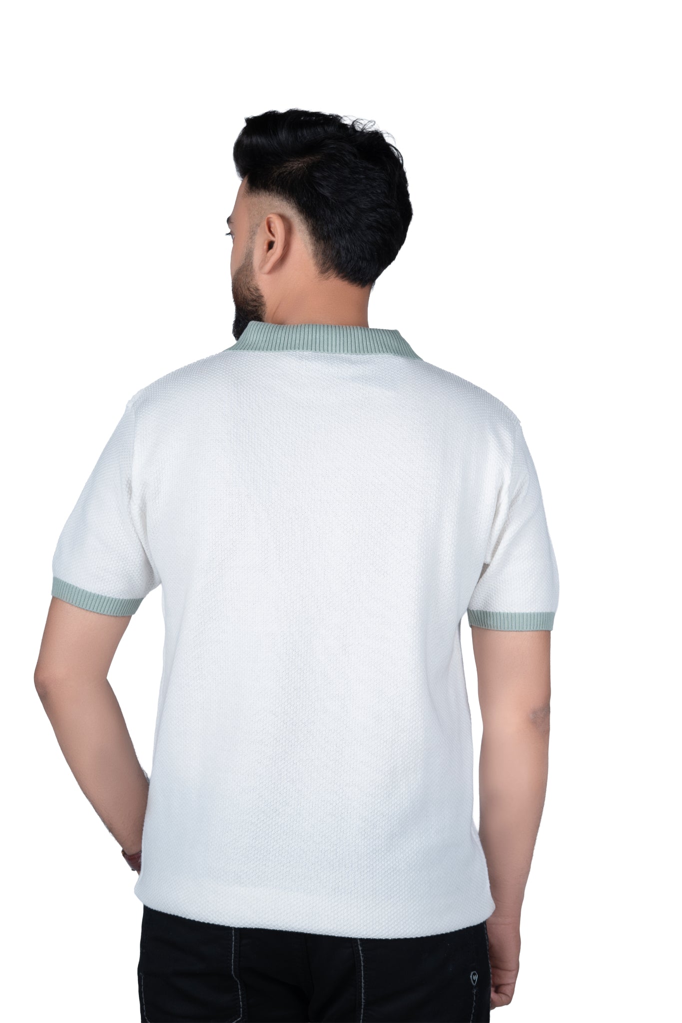 SALLT White Knitted Polo Cotton Shirt - Regular Fit