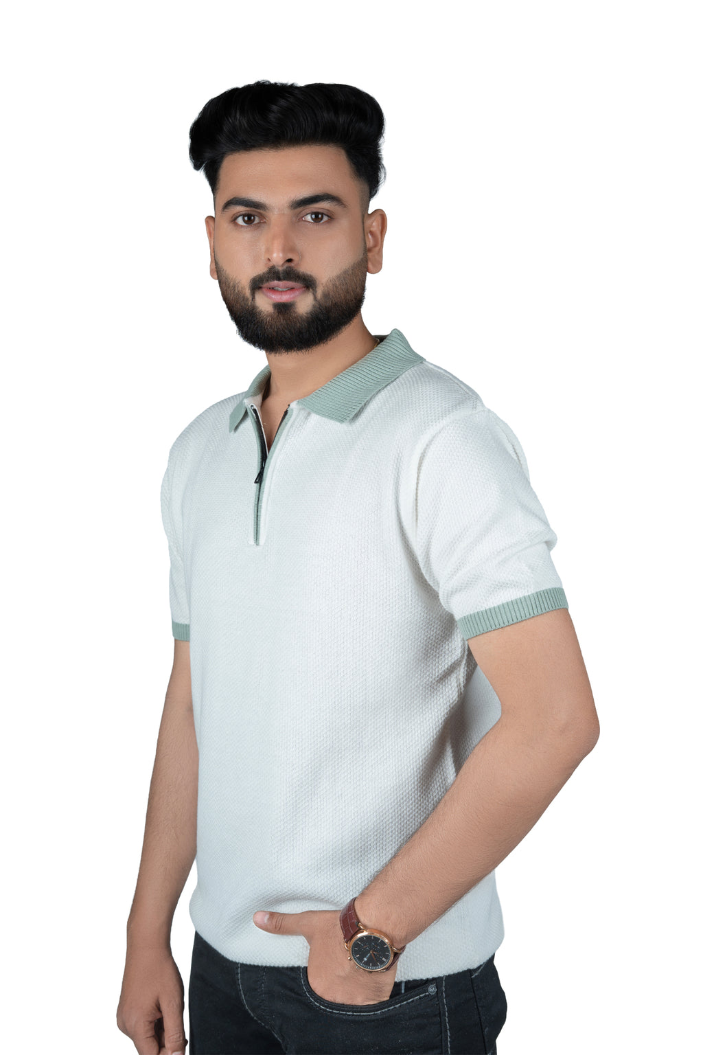 SALLT White Knitted Polo Cotton Shirt - Regular Fit