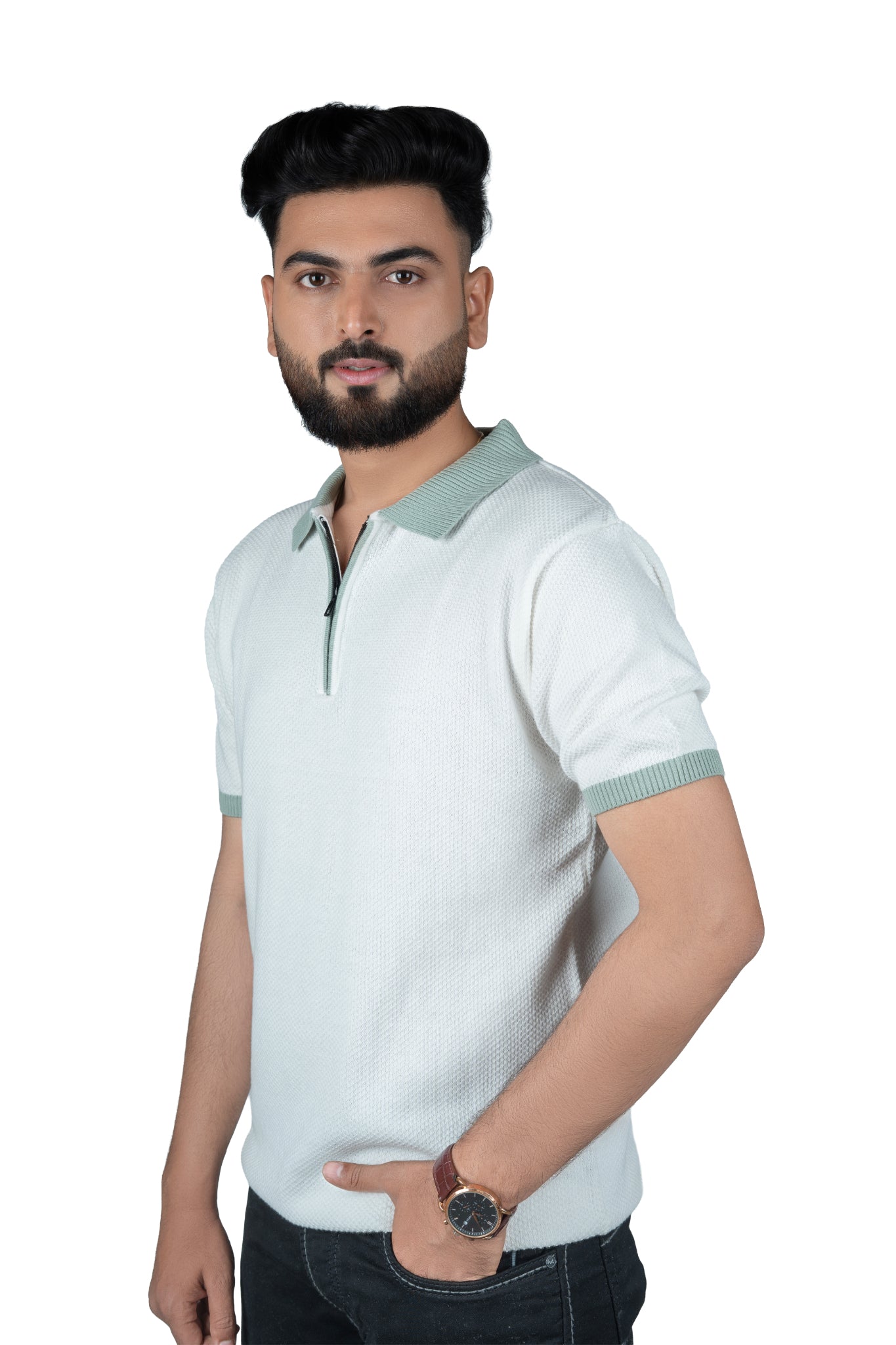 SALLT White Knitted Polo Cotton Shirt - Regular Fit