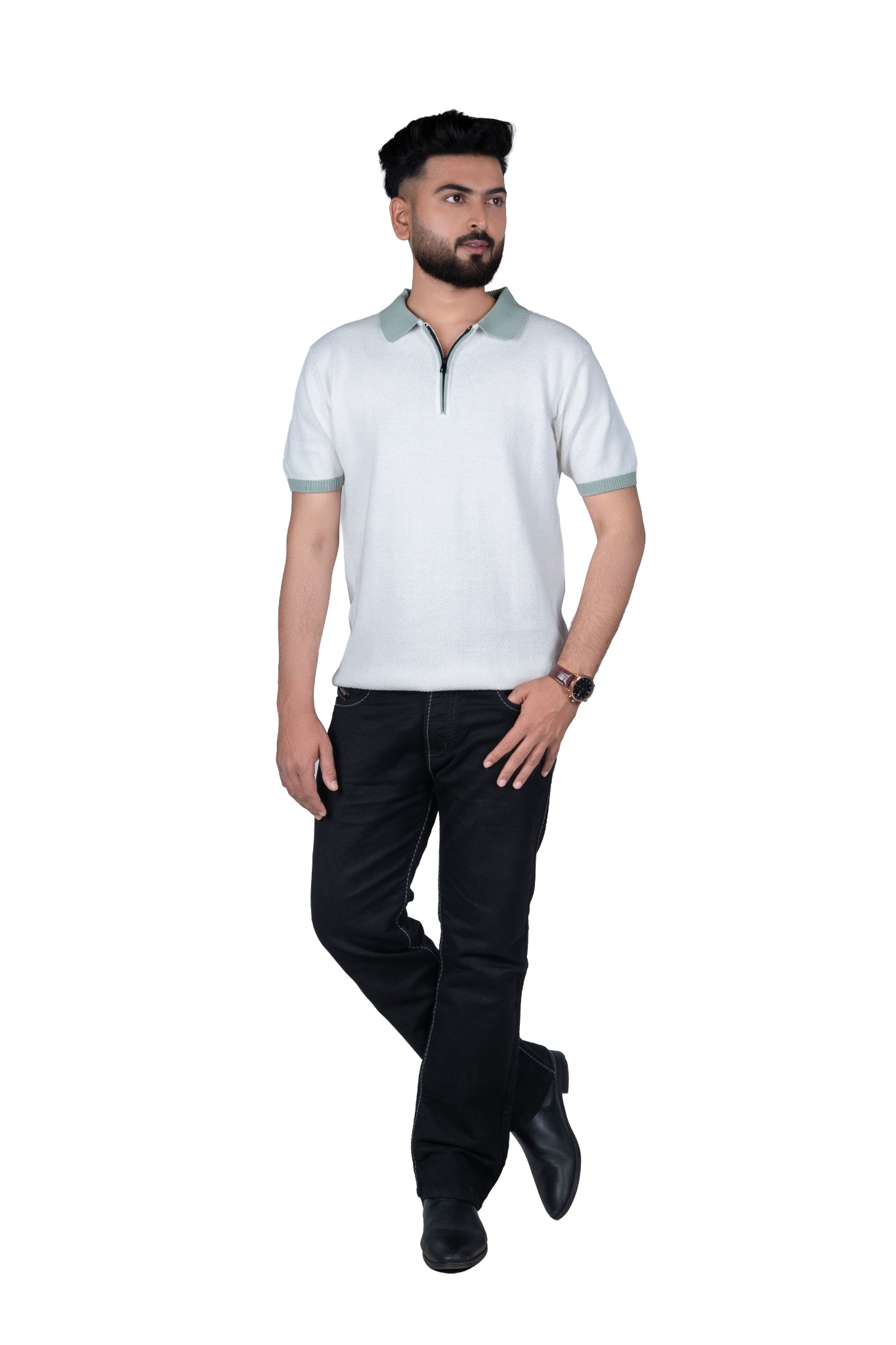 SALLT White Knitted Polo Cotton Shirt - Regular Fit