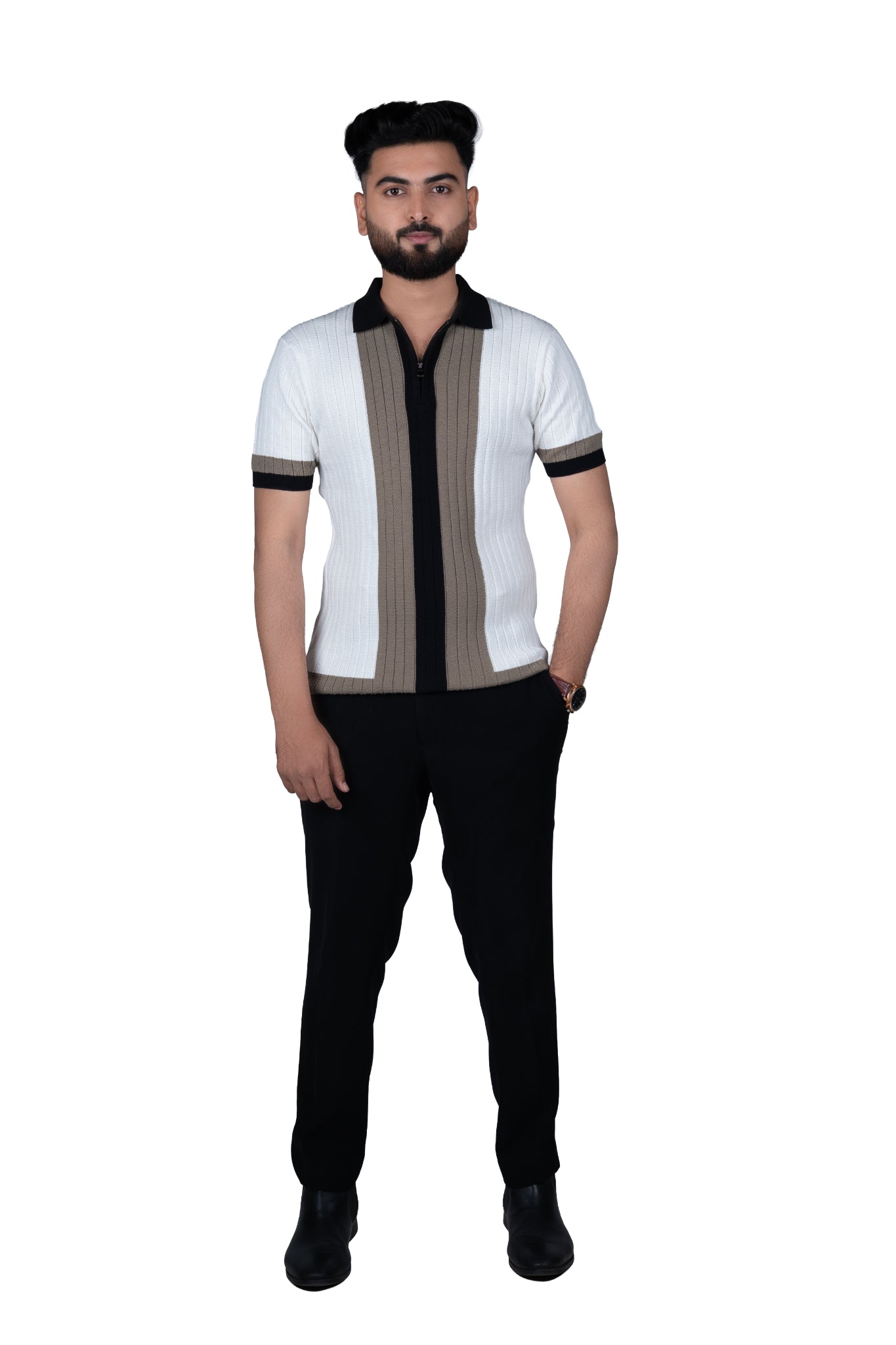SALLT White Knitted Polo Cotton Shirt - Regular Fit