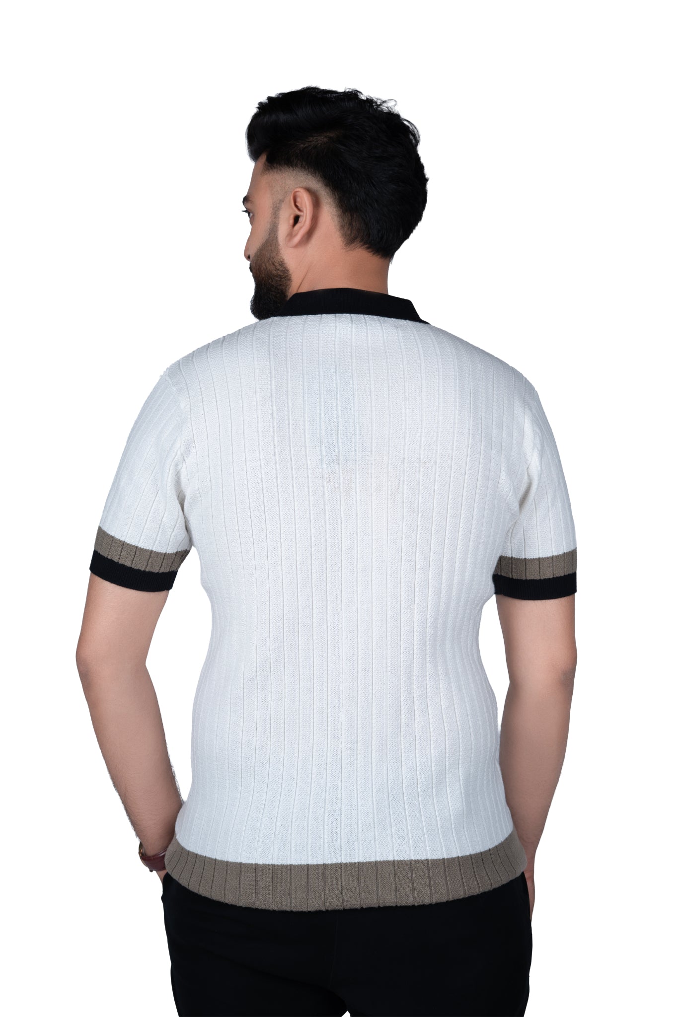 SALLT White Knitted Polo Cotton Shirt - Regular Fit