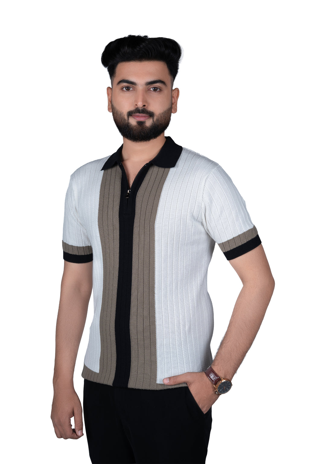 SALLT White Knitted Polo Cotton Shirt - Regular Fit