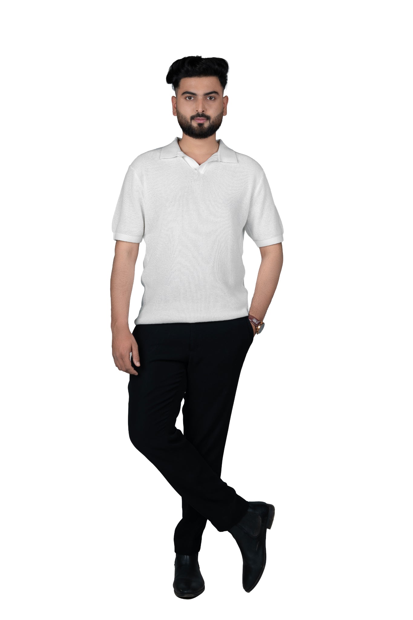 SALLT White Knitted Polo Cotton Shirt - Relaxed Fit