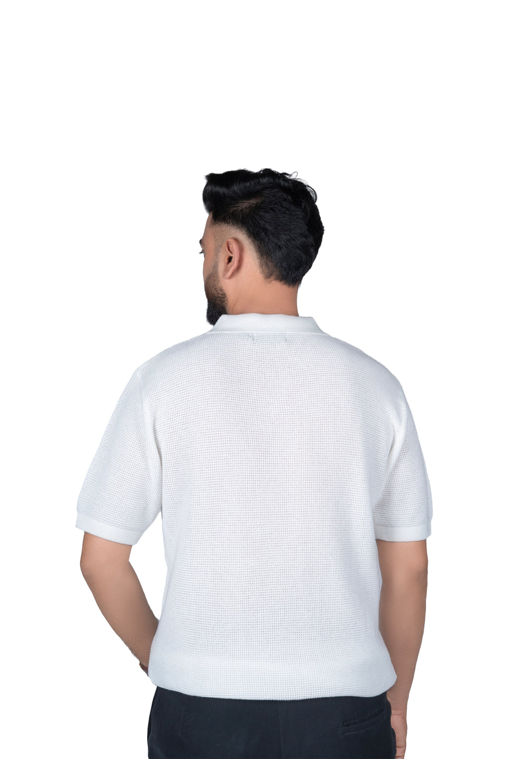 SALLT White Knitted Polo Cotton Shirt - Relaxed Fit