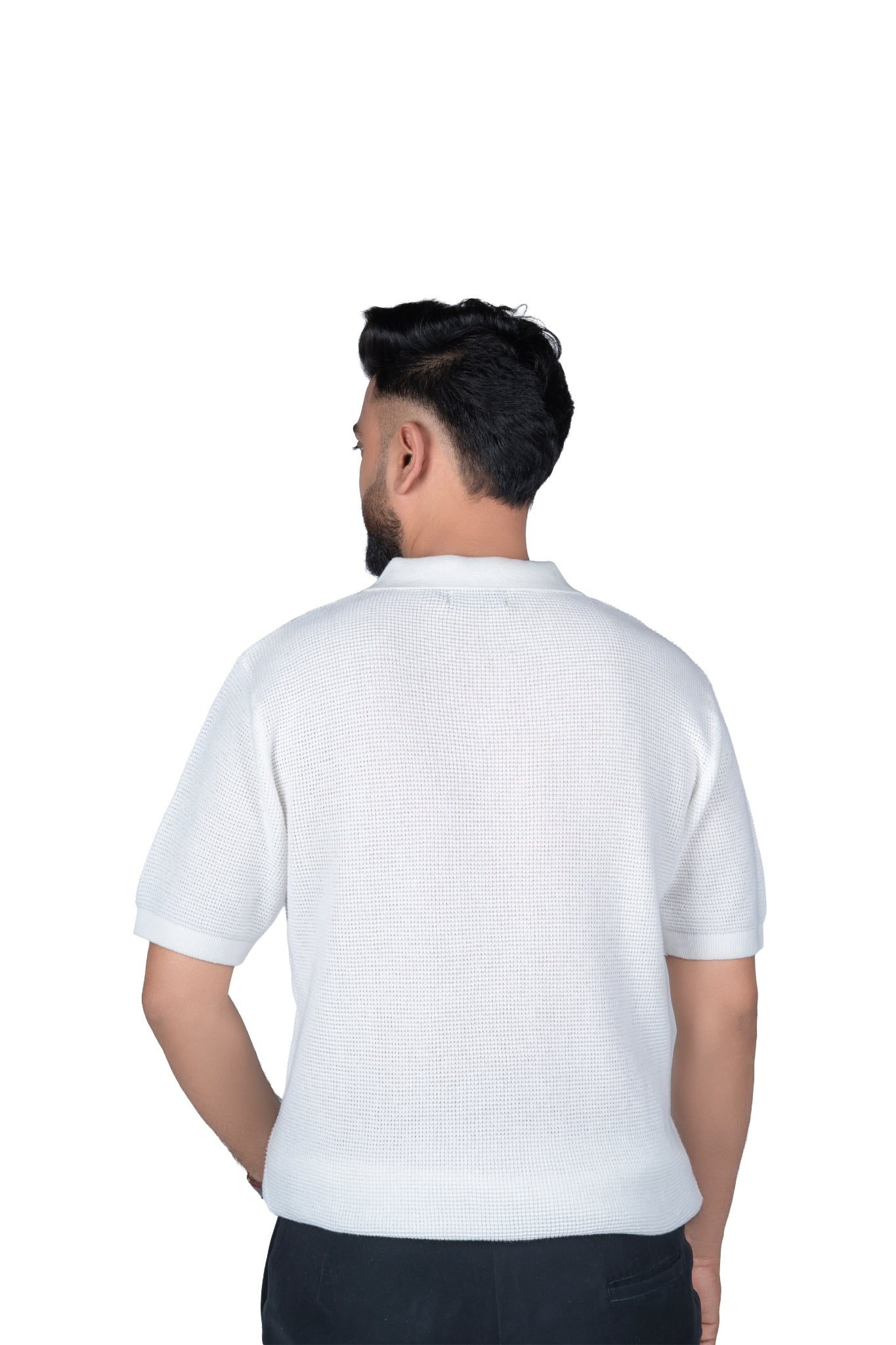 SALLT White Knitted Polo Cotton Shirt - Relaxed Fit