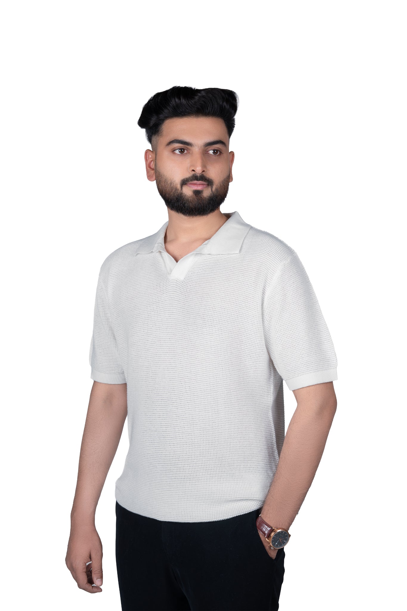 SALLT White Knitted Polo Cotton Shirt - Relaxed Fit