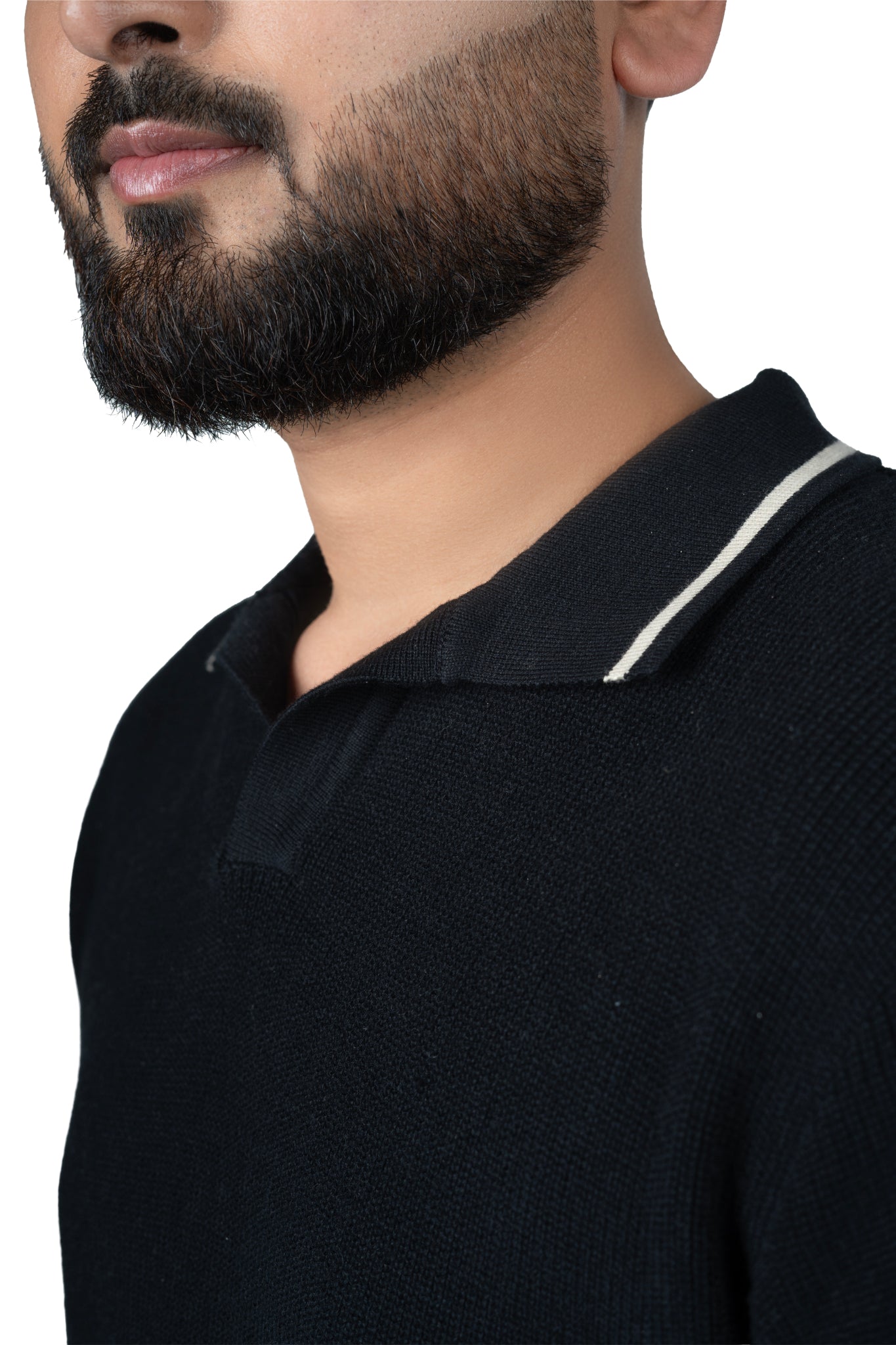 SALLT Black Knitted Polo Cotton Shirt - Relaxed Fit
