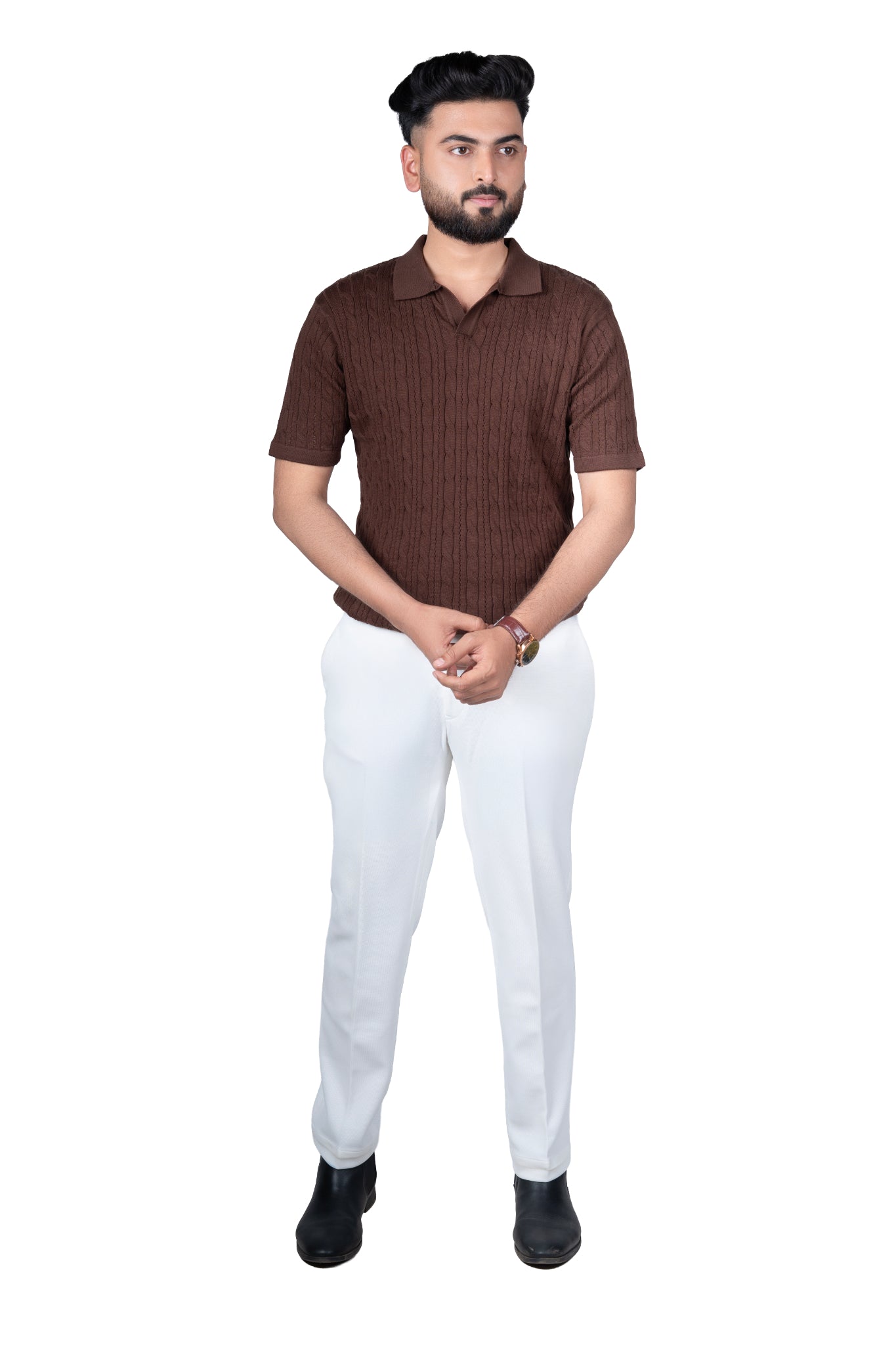SALLT Brown Knitted Polo Cotton Shirt - Regular Fit