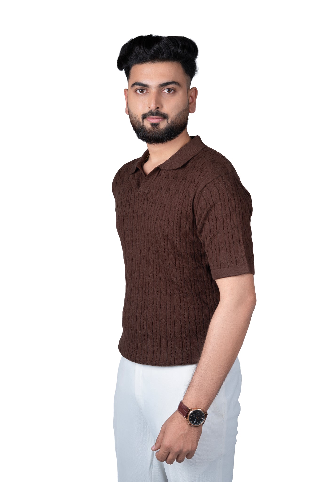 SALLT Brown Knitted Polo Cotton Shirt - Regular Fit