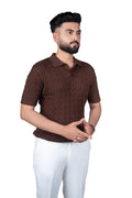 SALLT Brown Knitted Polo Cotton Shirt - Regular Fit