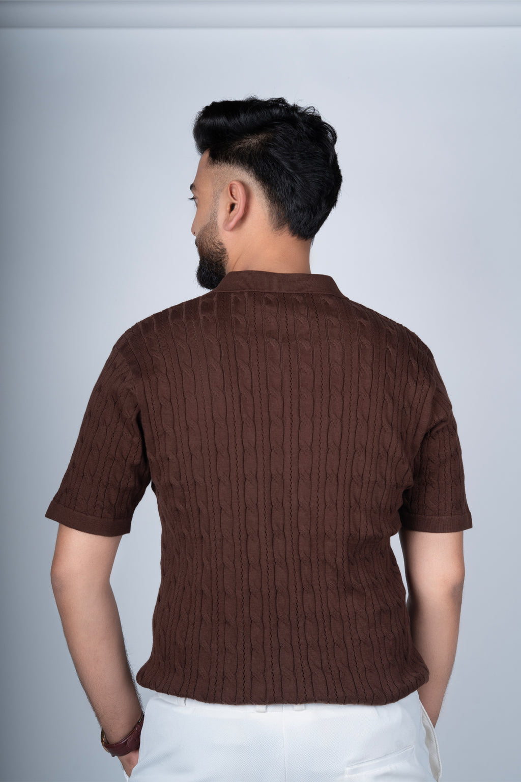 SALLT Brown Knitted Polo Cotton Shirt - Regular Fit
