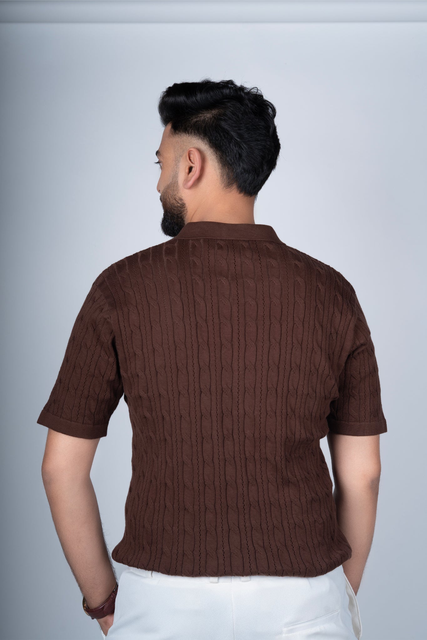 SALLT Brown Knitted Polo Cotton Shirt - Regular Fit
