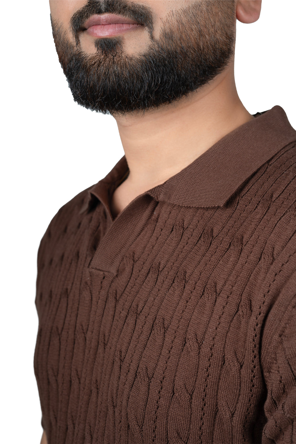 SALLT Brown Knitted Polo Cotton Shirt - Regular Fit