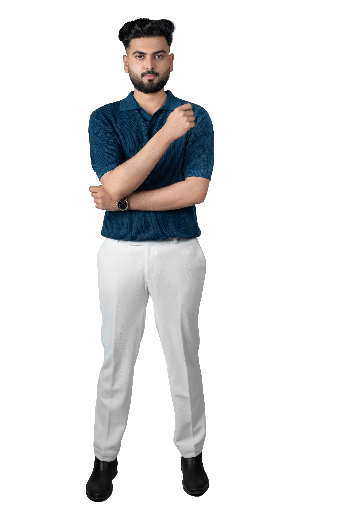 SALLT Blue Knitted Polo Cotton Shirt - Relaxed Fit
