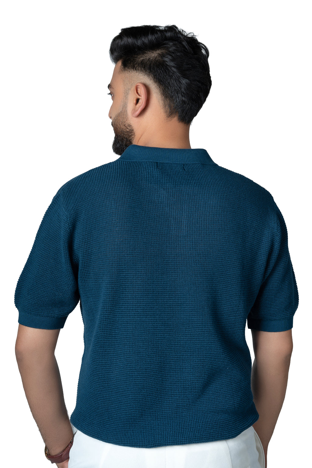 SALLT Blue Knitted Polo Cotton Shirt - Relaxed Fit