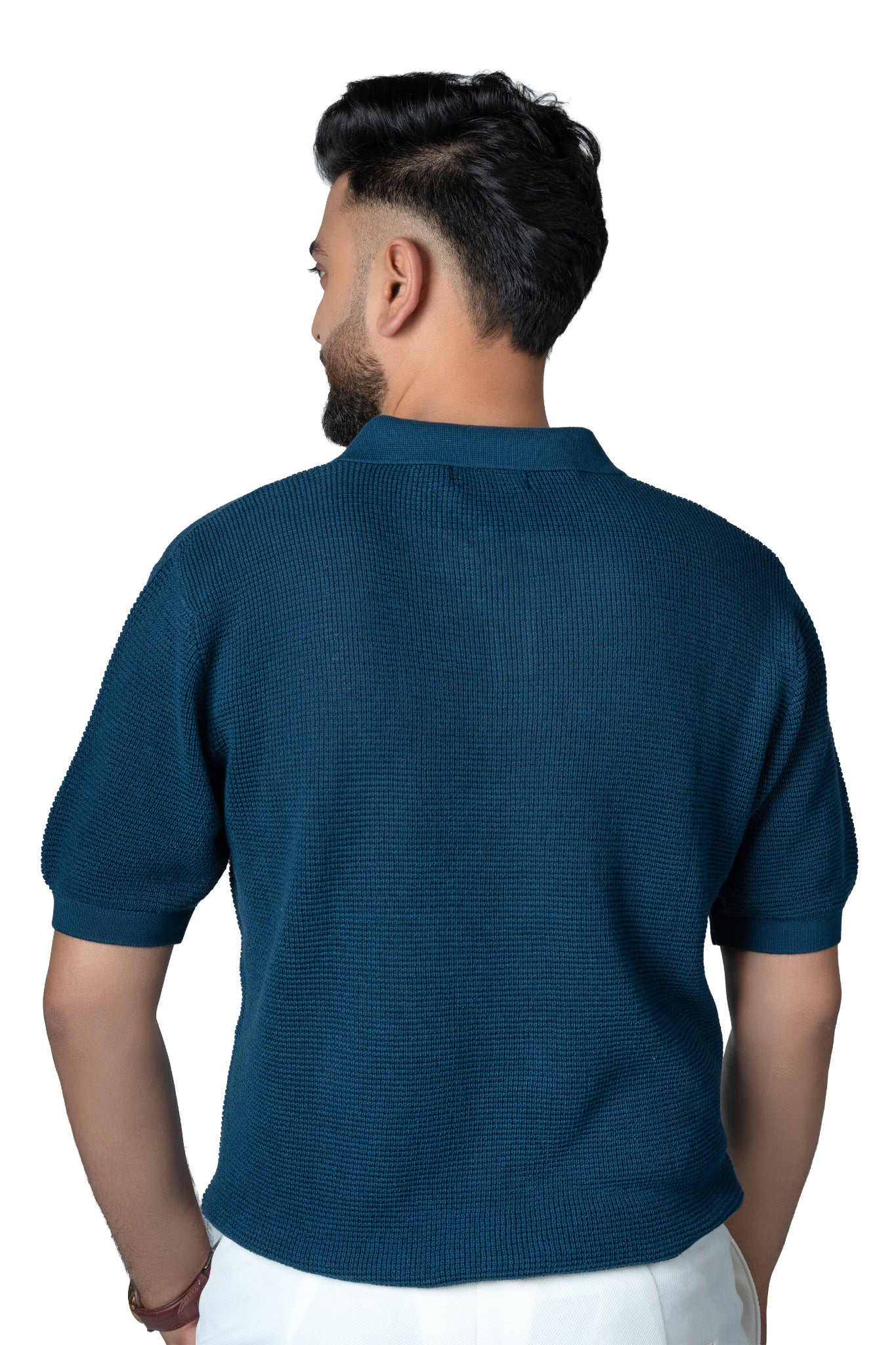 SALLT Blue Knitted Polo Cotton Shirt - Relaxed Fit