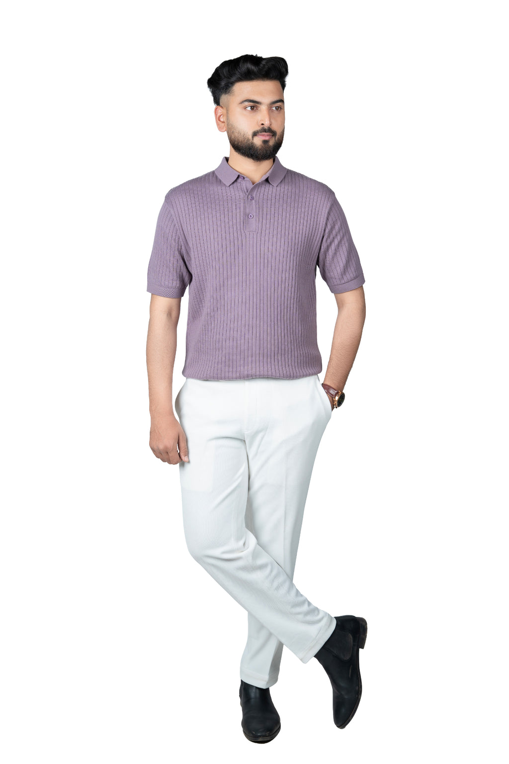 SALLT Wine Knitted Polo Cotton Shirt - Regular Fit