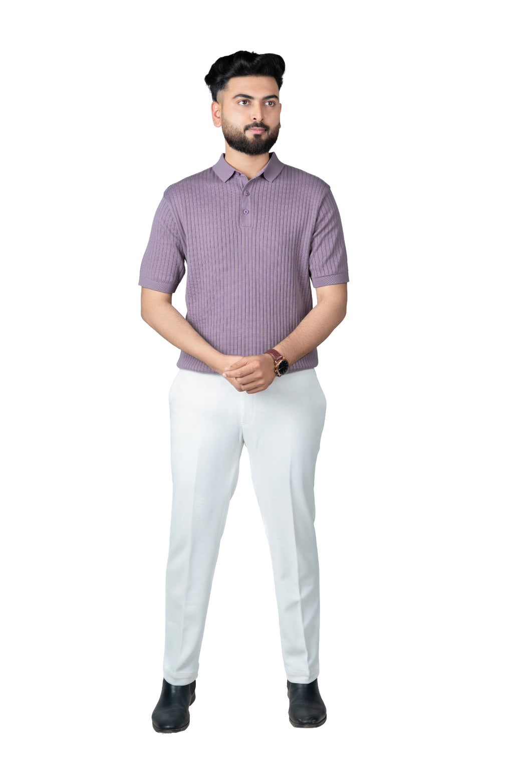 SALLT Wine Knitted Polo Cotton Shirt - Regular Fit