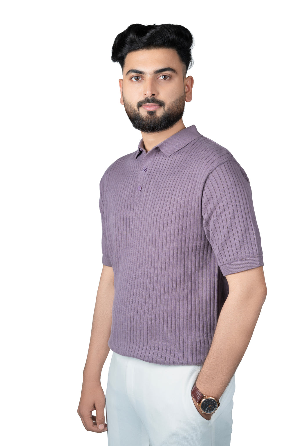 SALLT Wine Knitted Polo Cotton Shirt - Regular Fit