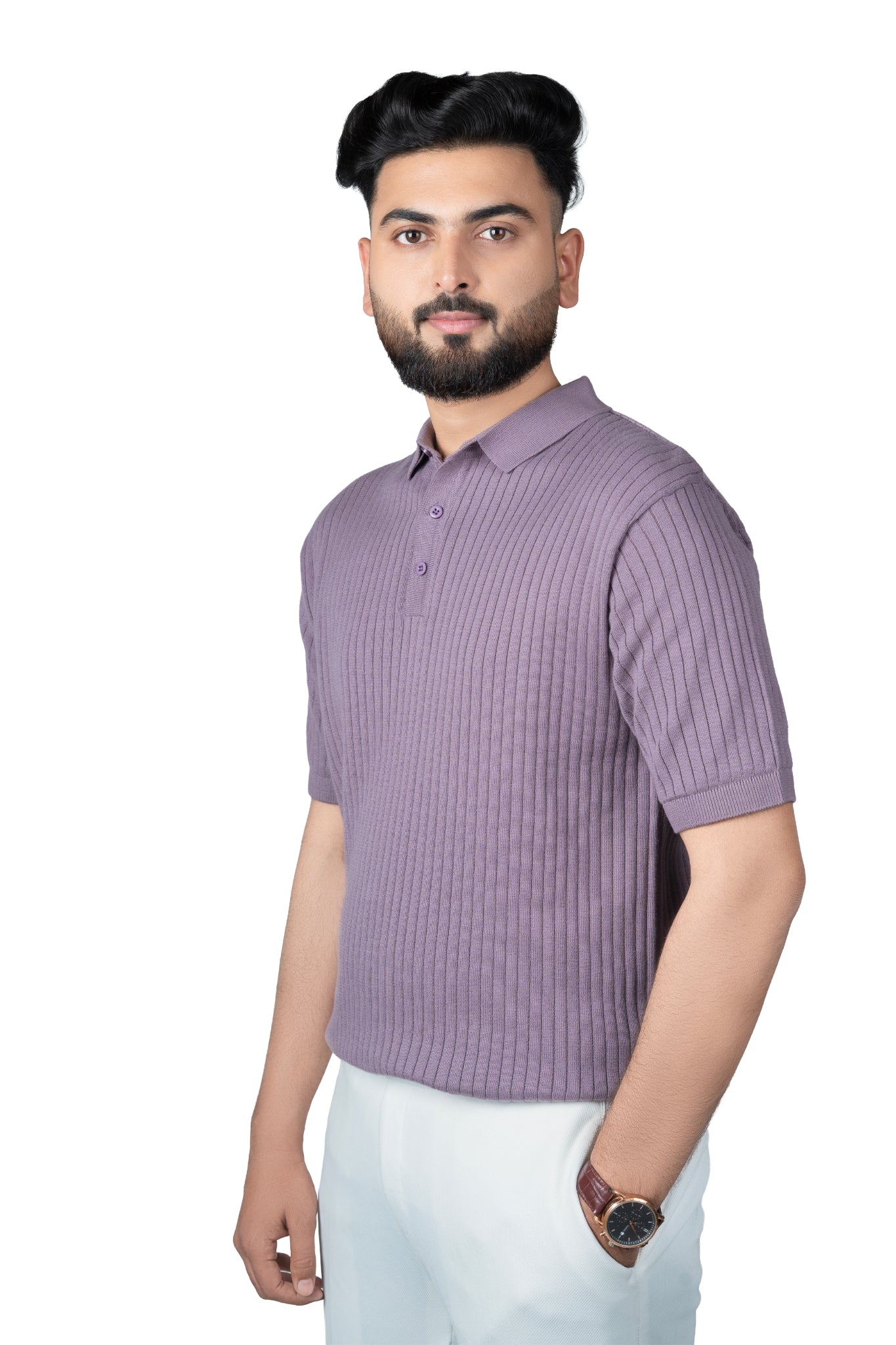 SALLT Wine Knitted Polo Cotton Shirt - Regular Fit