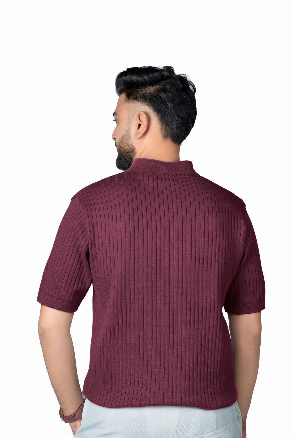 SALLT Maroon Knitted Polo Cotton Shirt - Regular Fit