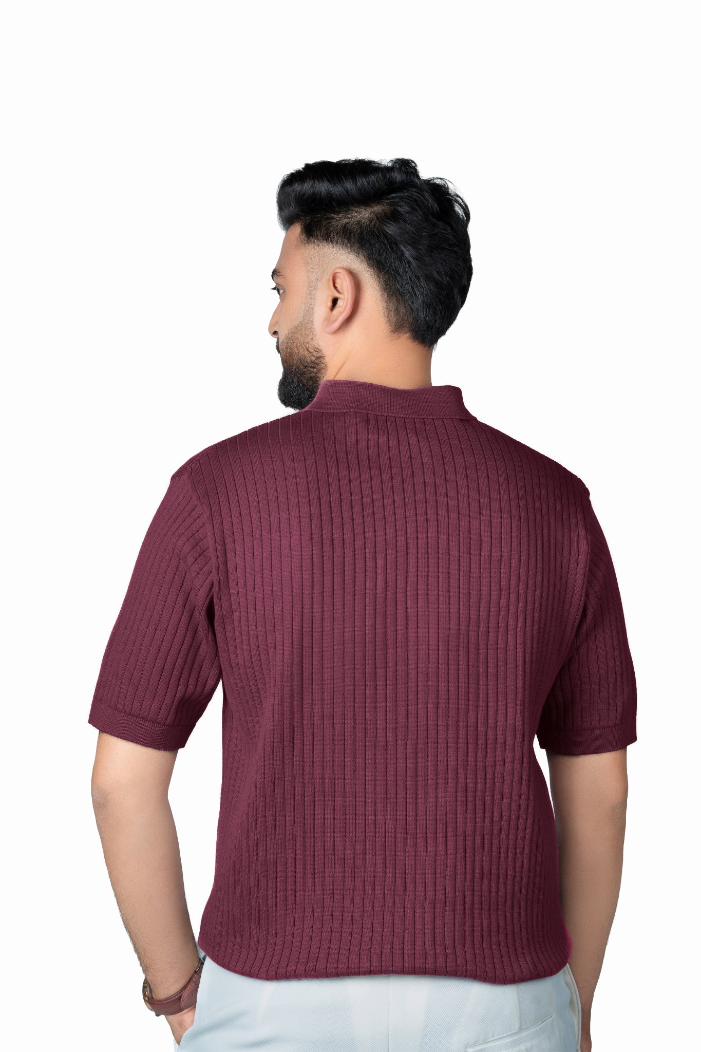 SALLT Maroon Knitted Polo Cotton Shirt - Regular Fit