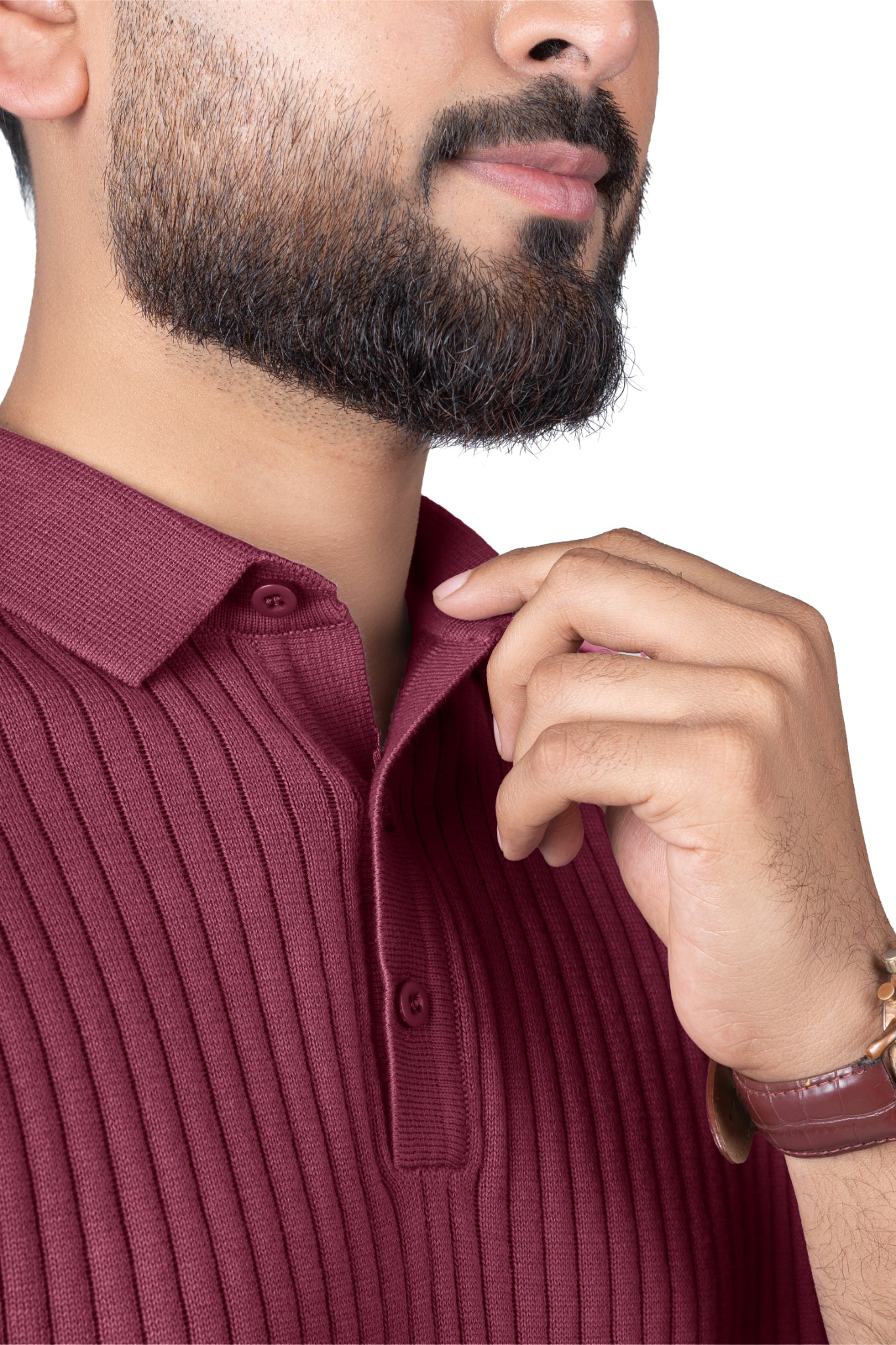 SALLT Maroon Knitted Polo Cotton Shirt - Regular Fit