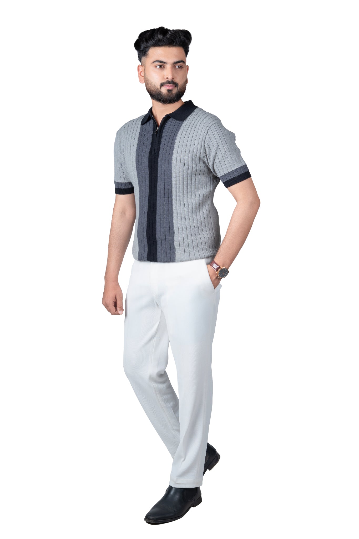 SALLT Black Knitted Polo Cotton Shirt - Regular Fit