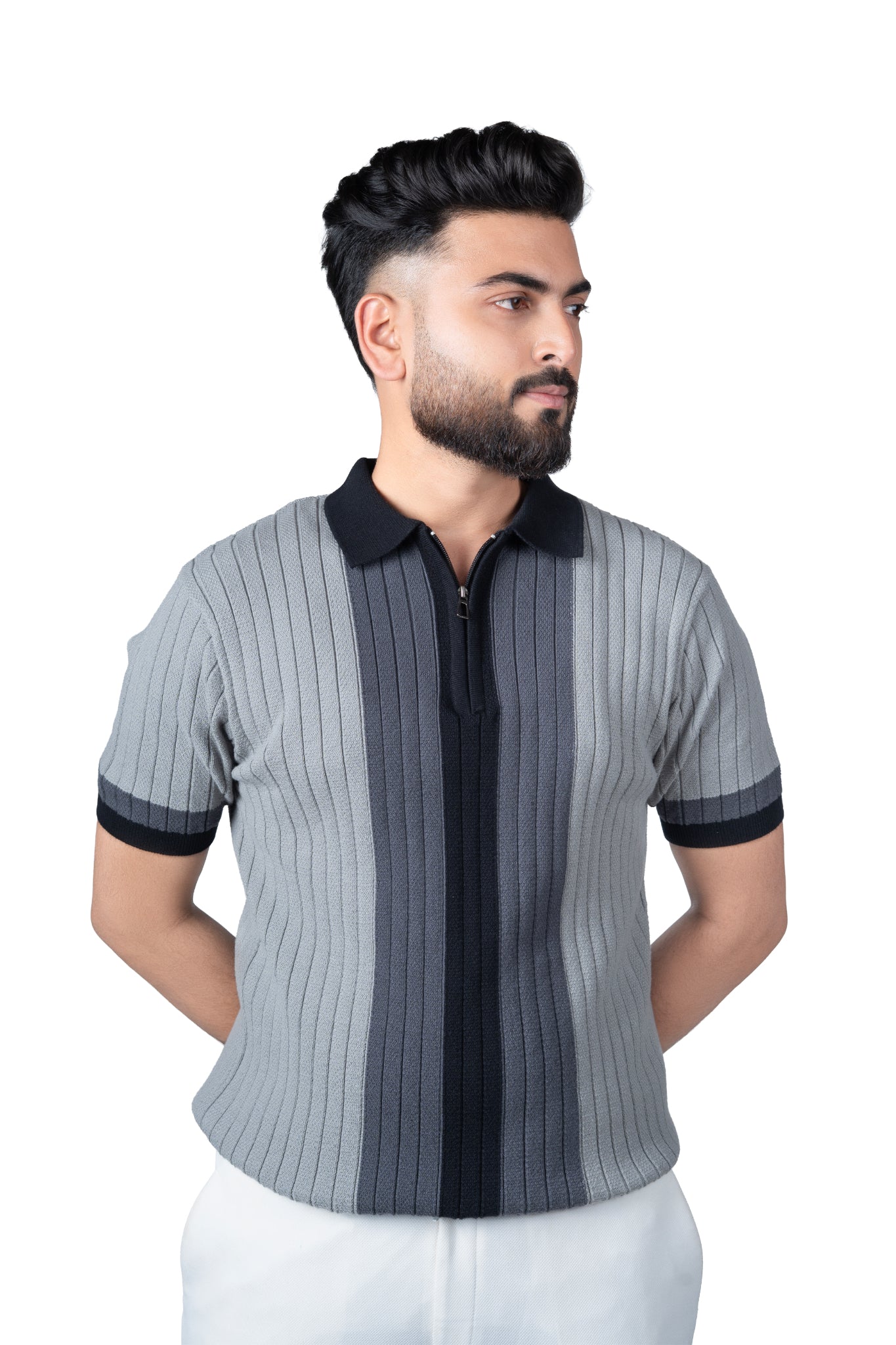 SALLT Black Knitted Polo Cotton Shirt - Regular Fit