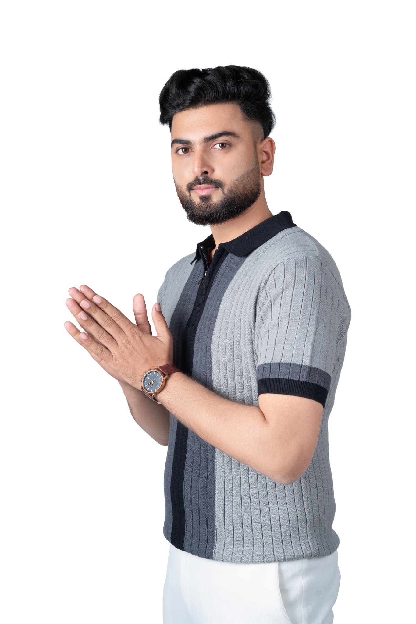 SALLT Black Knitted Polo Cotton Shirt - Regular Fit