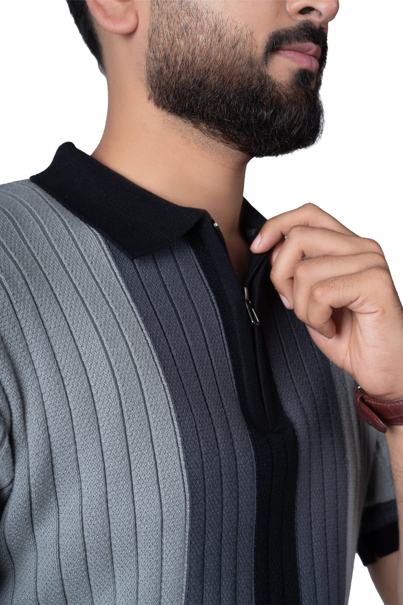 SALLT Black Knitted Polo Cotton Shirt - Regular Fit