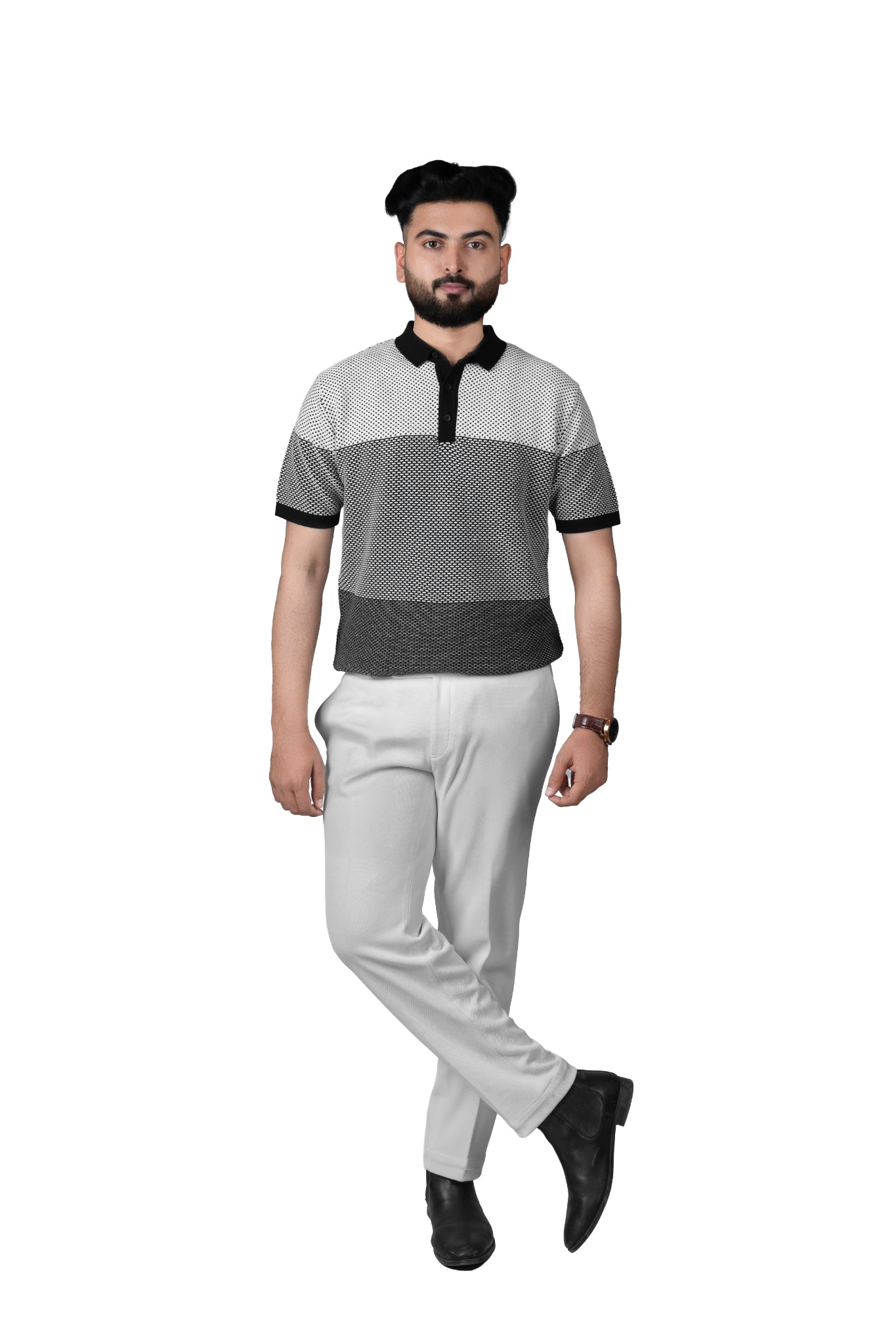 SALLT Black Knitted Polo Cotton Shirt - Regular Fit