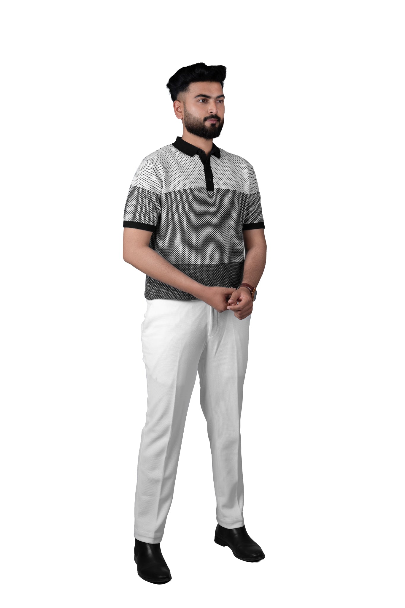 SALLT Black Knitted Polo Cotton Shirt - Regular Fit