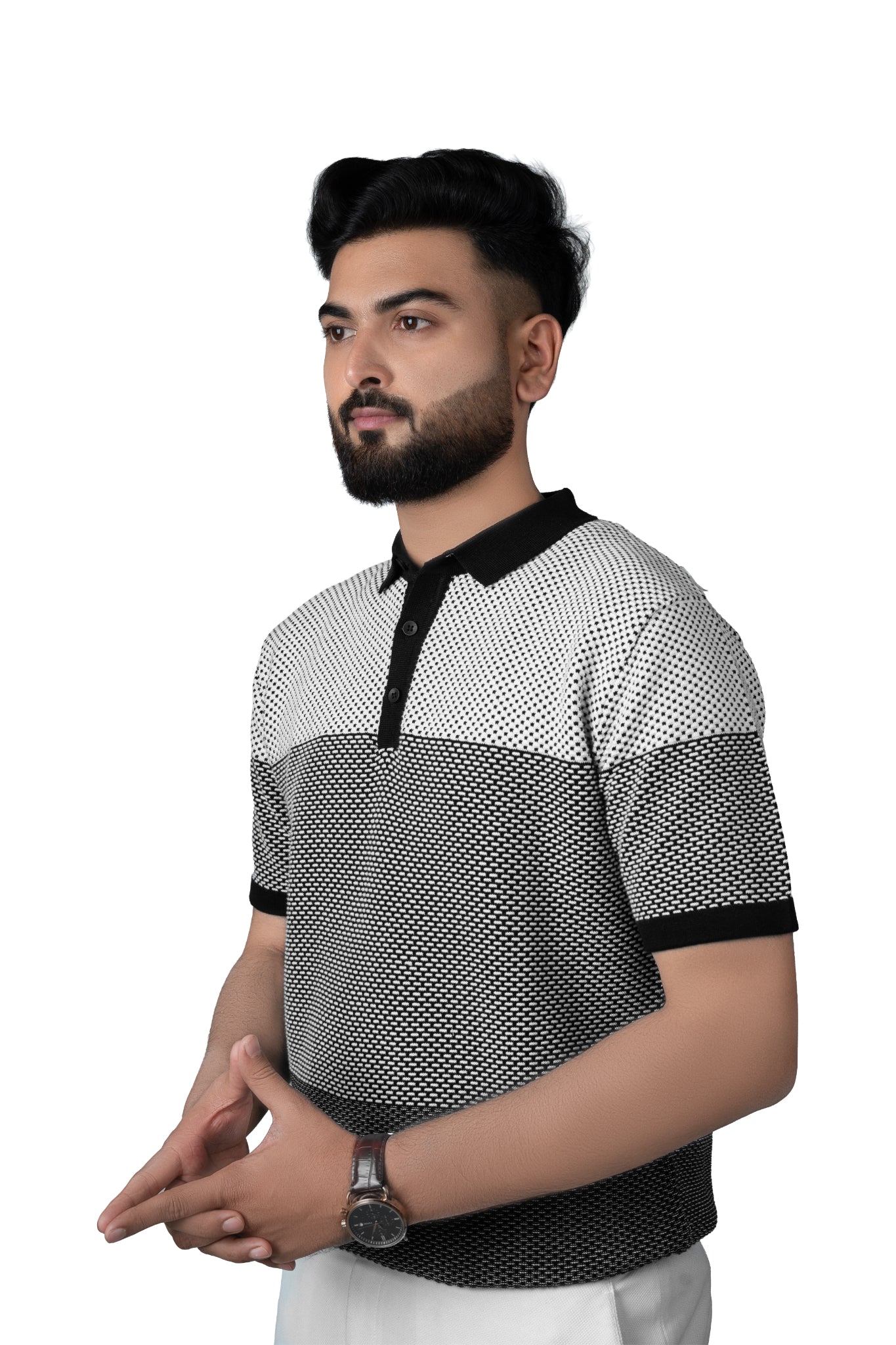 SALLT Black Knitted Polo Cotton Shirt - Regular Fit