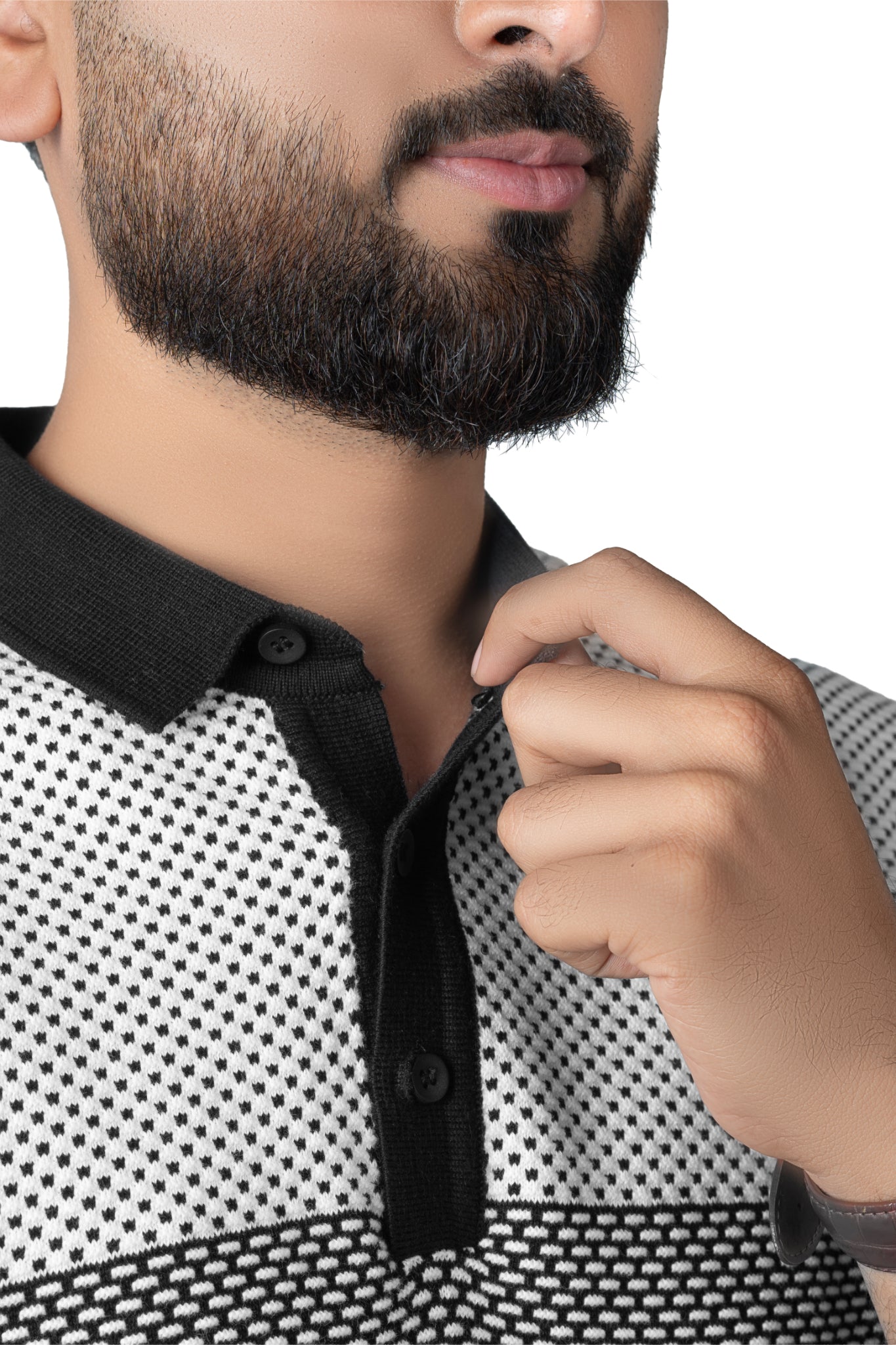 SALLT Black Knitted Polo Cotton Shirt - Regular Fit