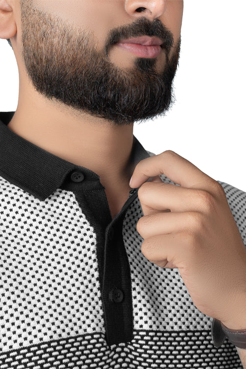SALLT Black Knitted Polo Cotton Shirt - Regular Fit