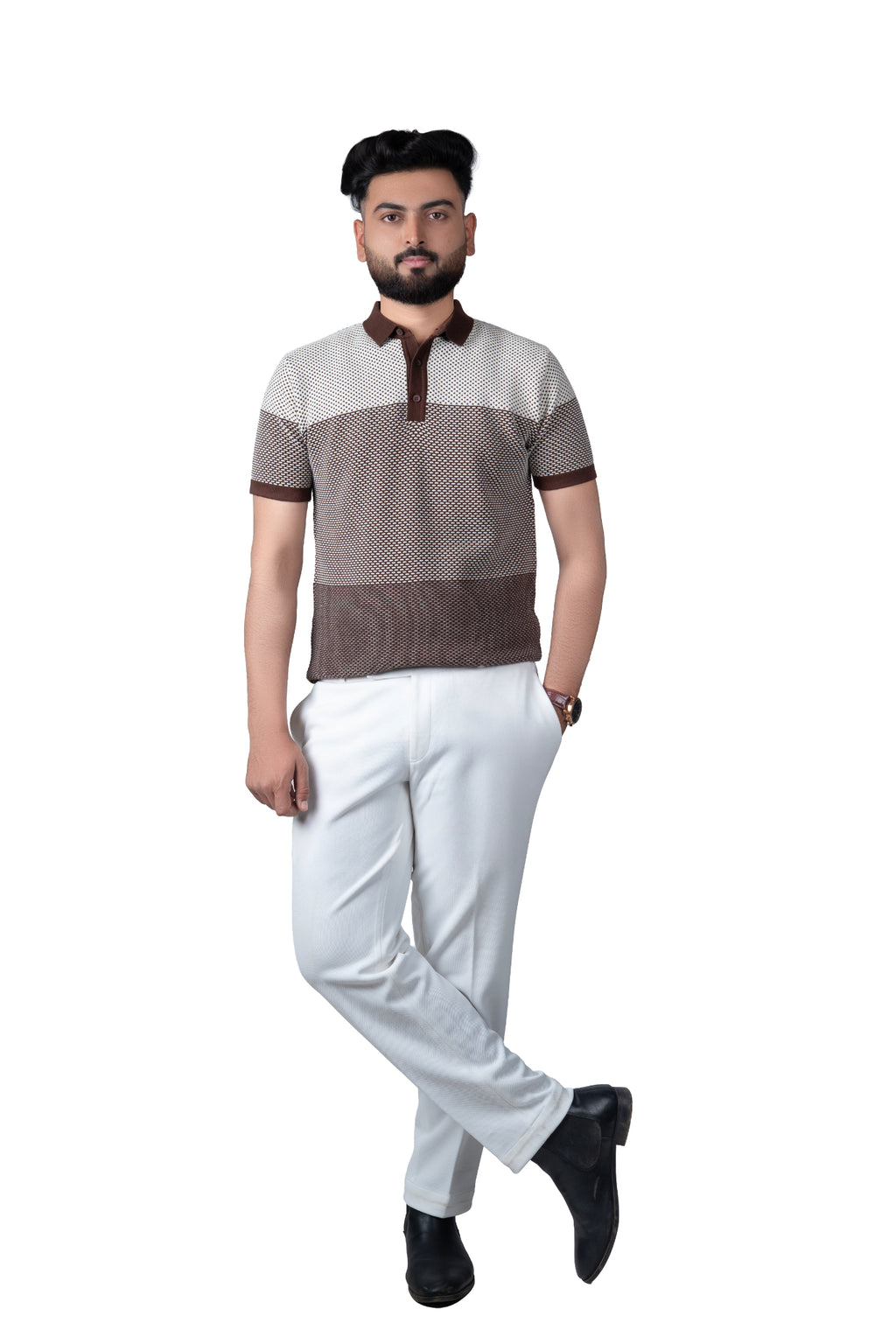 SALLT Brown Knitted Polo Cotton Shirt - Regular Fit