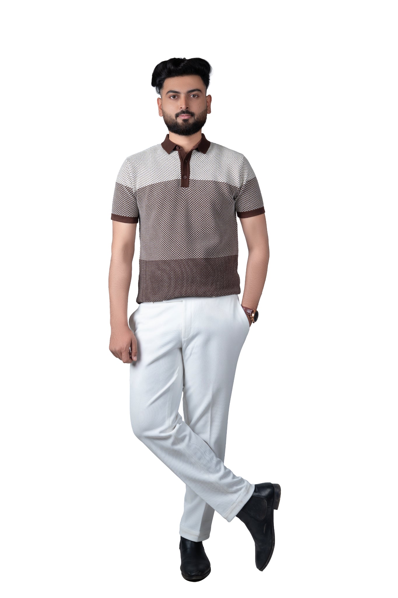 SALLT Brown Knitted Polo Cotton Shirt - Regular Fit